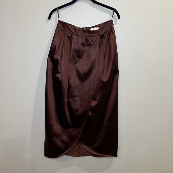 Ulla Johnson Maxine Skirt Brown Midi Faux Wrap Satin - Picture 2 of 7